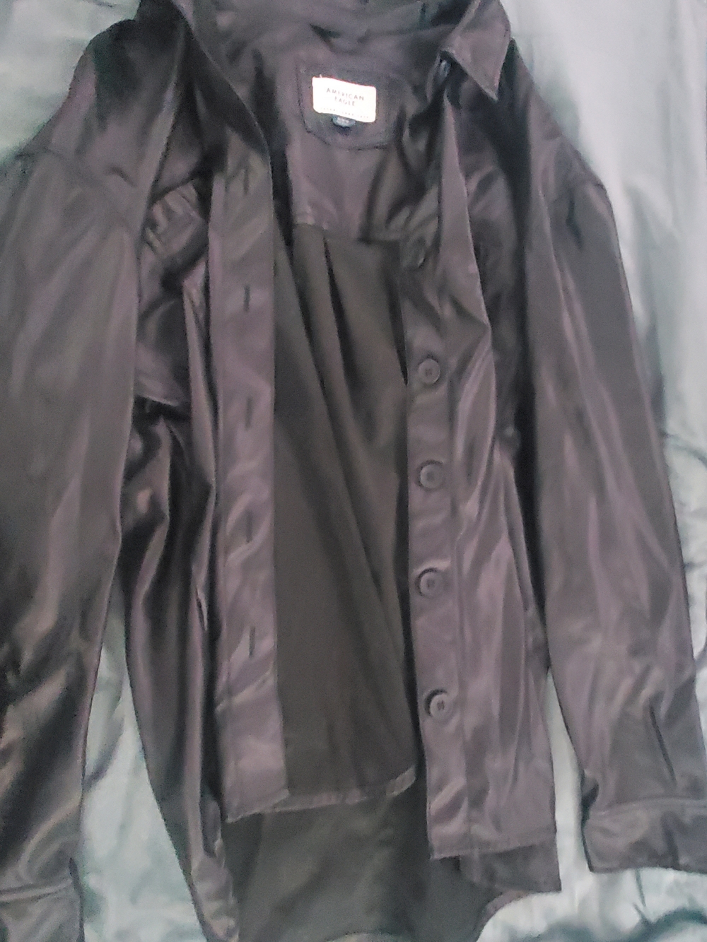 American Eagle Outfitters Black Satin Button-Front Blazer